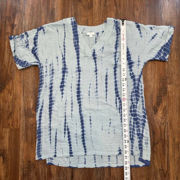 PureJill J.Jill size XS oversized 100% Cotton tunic top blouse blue tie dye boho - Picture 7 of 7